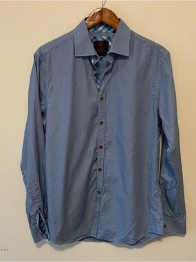 James Tattersall Shirt Mens M Blue Gingham Button Down Contrast Cuff 15.5-16